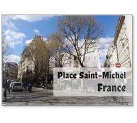 Aimant de réfrigérateur avec vue sur rue de la place Saint-Michel, Paris