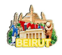 Aimant de réfrigérateur Beyrouth Lebanon en bois 3D monuments de voyage souvenirs de collection décoration fait à la main
