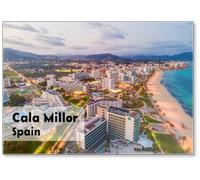 Aimant de réfrigérateur Cala Millor et Cala Bona, Majorque, Espagne, vue aérienne du soir
