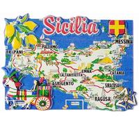 Aimant de réfrigérateur Carte de la Sicile Italie Souvenir de voyage Décoration pour réfrigérateur Collection artisanale