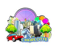 Aimant de réfrigérateur Charlotte Caroline du Nord USA 3D classique en bois - Fait à la main - Souvenir de voyage - Collection de cadeaux - Décoration - 1924