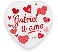 Aimant de réfrigérateur décoratif en forme de cœur, Gabriel Ti Amo, blanc et rouge, cadeau romantique Saint Valentin, anniversaire anniversaire coeur porcelaine avec aimant, Gabriel