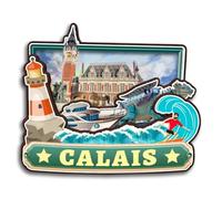 Aimant de réfrigérateur en bois 3D fait à la main en ville de Calais Hauts-de-France France Souvenirs Artisanat Réfrigérateur Stickers Maison Bureau Collection Cadeau
