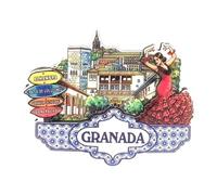 Aimant de réfrigérateur en forme de grenade - Souvenir d'Espagne - Design exclusif avec Alhambra et Flamenca - Aimant décoratif pour cuisine ou bureau - Cadeau original d'Andalousie