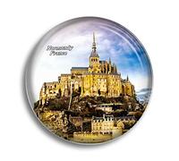 Aimant de réfrigérateur en verre souvenir de France Mont St Michel Normandie - Joli aimant en cristal pour tableau blanc, bureau, maison, cadeau
