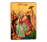 Aimant de réfrigérateur icône orthodoxe Saint Elias (prophète Elie) - Style byzantin - Décoration d'intérieur chrétienne religieuse - Petite icône grecque - 8 x 5,5 cm