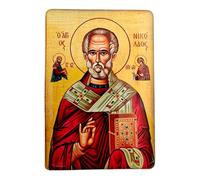 Aimant de réfrigérateur icône orthodoxe Saint Nicolas (Nikolaos) - Style byzantin - Décoration d'intérieur chrétienne religieuse - Petite icône grecque - 8,0 x 5,5 cm