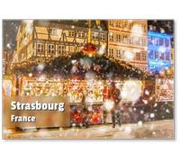 Aimant de réfrigérateur Marché de Noël sous la neige en France à Strasbourg Alsace