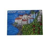Aimant de réfrigérateur Mont Athos Halkidiki Grèce - Souvenir de voyage - Décoration de réfrigérateur - Autocollant magnétique peint à la main