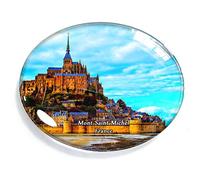 Aimant de réfrigérateur Mont Saint Michel France - Pour réfrigérateur et congélateur - Décoration ovale - En cristal - Tableau blanc