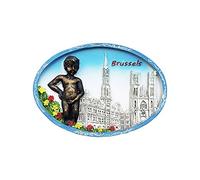 Aimant de réfrigérateur ovale 3D Bruxelles Belgique Cadeau souvenir Fait à la main Décoration de la maison et de la cuisine