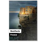 Aimant de réfrigérateur Paysage avec Bonifacio au crépuscule, île de Corse, France, design 1,