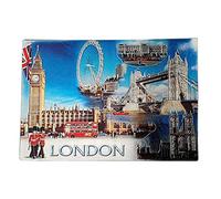 Aimant de réfrigérateur photo de Londres - Bleu ciel / Big Ben / Tower Bridge / Westminster Abbaye / Bus rouge à deux étages, garde royale, Union Jack, souvenir britannique d'Angleterre