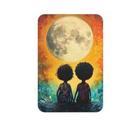 Aimant de réfrigérateur rectangulaire imprimé « Two Children Under The Big Moon » pour réfrigérateur, tableau blanc, casier, bureau et décoration de voiture