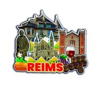 Aimant de réfrigérateur Reims Grand Est France en bois 3D monuments de voyage souvenir décoration fait main -2881