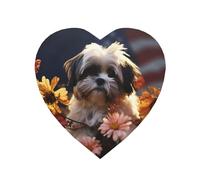 Aimant de réfrigérateur Shih Tzu en forme de cœur - Motif chien et fleurs - Petits aimants puissants pour réfrigérateur - Pour tableau blanc, cuisine, bureau, photos