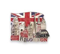 Aimant de réfrigérateur souvenir de Londres en métal - Aimant britannique Union Jack Angleterre - Décapsuleur magnétique (1, argent Union Jack et icônes de Londres)