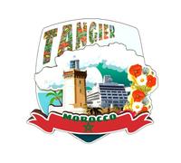 Aimant de réfrigérateur Tanger Maroc 3D en bois Souvenirs de voyage faits à la main pour réfrigérateur Autocollants Décoration d'intérieur Collection Cadeau