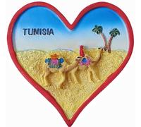 Aimant de réfrigérateur Tunisie en forme de cœur 3D - Souvenir touristique - Décoration murale peinte à la main
