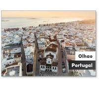 Aimant de réfrigérateur Vue aérienne d'Olhao avec une église au premier plan, Algarve, Portugal, design 1,
