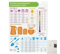 Aimant de tableau de conversion de cuisine - Tableau de conversion standard | Feuille de mesures | Fournitures de pâtisserie, aimant de réfrigérateur de cuisine avec poids, liquide, température, extra