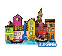 Aimant d'ornement de réfrigérateur design burano canal avec gondoles 3D en bois incrusté et résine époxy de collection 8 x 6 cm