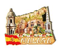 Aimant en bois 3D Espagne Malaga pour réfrigérateur - Souvenirs de voyage - Décorations faites à la main - 2