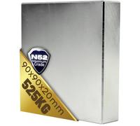 Aimant en néodyme N52 - Extra puissant - 525 kg - Grand aimant en forme de cube 90 x 90 x 20 mm - Force de traction de 500 kg