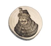 Aimant, encrier, cadeau, souvenir décoratif sur tranche de tronc de bois 6,5x7,5 cm, avec Vlad Tepes, Roumanie, Transylvanie, l'échafaudeur, Dracula (Lauro)