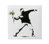 Aimant Frigo Céramique Carré - Banksy Rage The Flower Thrower Fleurs Street Art Graffiti - Format 5x5cm Magnet Décoratif Souvenir pour Réfrigérateur et Tableau Magnétique Imprimé en France