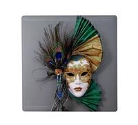 Aimant Frigo Céramique Carré - Carnaval de Venise Masque Blanc Vert et Or - Format 5x5cm -Magnet Décoratif Souvenir pour Réfrigérateur et Tableau Magnétique Imprimé en France