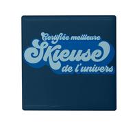 Aimant Frigo Céramique Carré - Certifiée Meilleure Skieuse de l'univers Ski Sport Hivers Neige Montagne - Format 5x5cm -Magnet Décoratif Souvenir pour Réfrigérateur et Tableau Magnétique Imprimé en