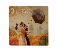 Aimant Frigo Céramique Carré - Chicago USA Affiche Poster Vintage Tourisme Art Deco 30's - Format 5x5cm Magnet Décoratif Souvenir pour Réfrigérateur et Tableau Magnétique Imprimé en France