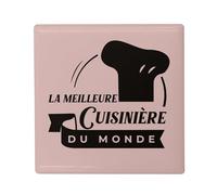 Aimant Frigo Céramique Carré - La Meilleure Cuisiniere du Monde Maman Famille Cuisine Chef Restaurant - Format 5x5cm -Magnet Décoratif Souvenir pour Réfrigérateur et Tableau Magnétique Imprimé en