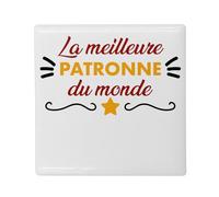 Aimant Frigo Céramique Carré - La Meilleure Patronne du Monde Travail Collegue Entreprise - Format 5x5cm -Magnet Décoratif Souvenir pour Réfrigérateur et Tableau Magnétique Imprimé en France
