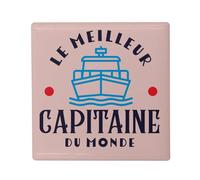 Aimant Frigo Céramique Carré - Le Meilleur Capitaine du Monde Navire Bateau Navigation Océan - Format 5x5cm -Magnet Décoratif Souvenir pour Réfrigérateur et Tableau Magnétique Imprimé en France
