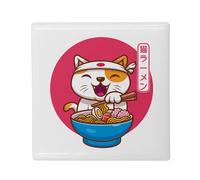 Aimant Frigo Céramique Carré - Neko Ramen Japon Chat Illustration Design Japan Anime - Format 5x5cm -Magnet Décoratif Souvenir pour Réfrigérateur et Tableau Magnétique Imprimé en France