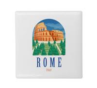 Aimant Frigo Céramique Carré - Rome Italie Colisee Illustration Voyage Vacances - Format 5x5cm -Magnet Décoratif Souvenir pour Réfrigérateur et Tableau Magnétique Imprimé en France