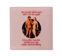Aimant Frigo Céramique Carré - The Trouble Adam and Eve Collage Vintage Illustration Art Humour Parodie Meme - Format 5x5cm -Magnet Décoratif Souvenir pour Réfrigérateur et Tableau Magnétique Imprimé
