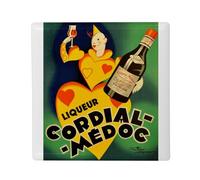 Aimant Frigo Céramique Carré - Vin Francais Cordial Art Deco Affiche Ancienne Vintage - Format 5x5cm Magnet Décoratif Souvenir pour Réfrigérateur et Tableau Magnétique Imprimé en France