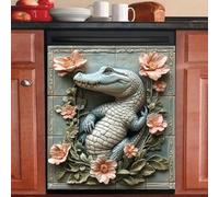 Aimant Frigo Fleur De Crocodile Vert Magnetic Dishwasher Cover Aimant Puissant Réutilisable Feuille Magnétique Appareils Ménagers Machine à Laver Magnet Frigo 58.5x65 cm /2pcs