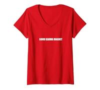 Aimant Good Karma T-Shirt avec Col en V, Femme, Rouge, M