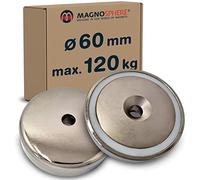 Aimant néodyme en pot Ø 60,0 x 15,0 mm avec trou fraisé - tient 120 kg