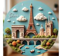 Aimant Paris Pastel Lune Tour Eiffel Arc de Triomphe et Bateau sur la Seine Où la Nuit Enveloppe la Ville d'une Douce Romance Souvenir pour Toutes les Surfaces Métalliques à Travers la Maison PMMA
