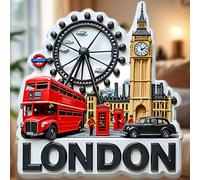 Aimant Paysage Urbain Vague Nuageuse de Londres Bus Rouge Big Ben & London Eye, Chaque Couleur de Macaron de Rue Porte les Rêves des Jeunes Cœurs, Convient à Toutes les Surfaces Métalliques de la Mais