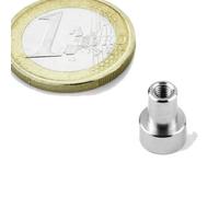 Aimant plat inox à épaulement taraudé - Diamètre: Ø 6 à 32 mm - Prise de filetage: M3 à M5 - Matériel: Néodyme (NdFeB) - Force d'adhérence jusqu'à 35kg - Aimants en pot douille avec filetage femelle, Tailles:Ø 8mm | M3 | 1.3kg force