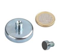 Aimant plats inox à épaulement taraudé Ø10 mm - Ø 125 mm Ferrite dure - Les aimants plats sont des systèmes magnétiques blindés aux performances élevées et aux dimensions très réduites., Tailles:Ø 32mm | M4 | 8kg force
