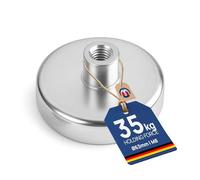 Aimant plats inox à épaulement taraudé Ø10 mm - Ø 125 mm Ferrite dure - Les aimants plats sont des systèmes magnétiques blindés aux performances élevées et aux dimensions très réduites., Tailles:Ø 63mm | M8 | 35kg force