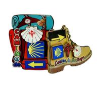 Aimant pour réfrigérateur Chemin de Saint-Jacques, flèche, sac à dos, pèlerin, coquillage