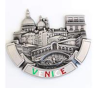 Aimant pour réfrigérateur en métal - souvenir de voyage idéal - plusieurs villes populaires au choix : Venise, Paris, Rome, Prague, Amsterdam, Barcelone, Dubai, etc. , Métal, Venise argentée.